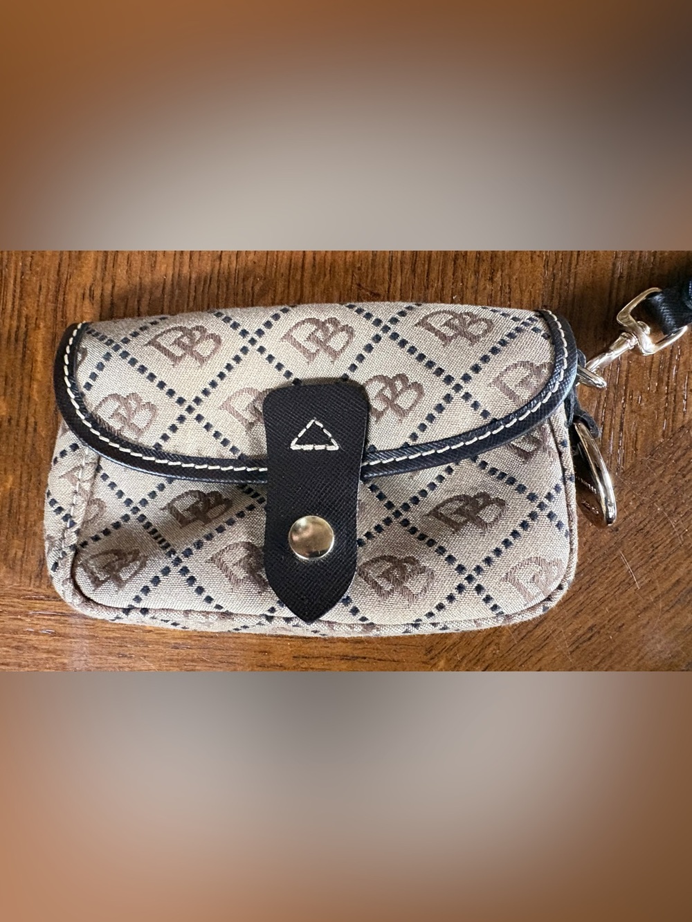 Dooney & Bourke Monogram Wristlet Brown Tan Canvas With Duck Medallion